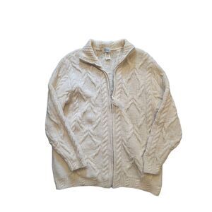 Vintage Edward Bryan Sweater Men's Medium Ivory Wool Cable Fisherman Cardigan